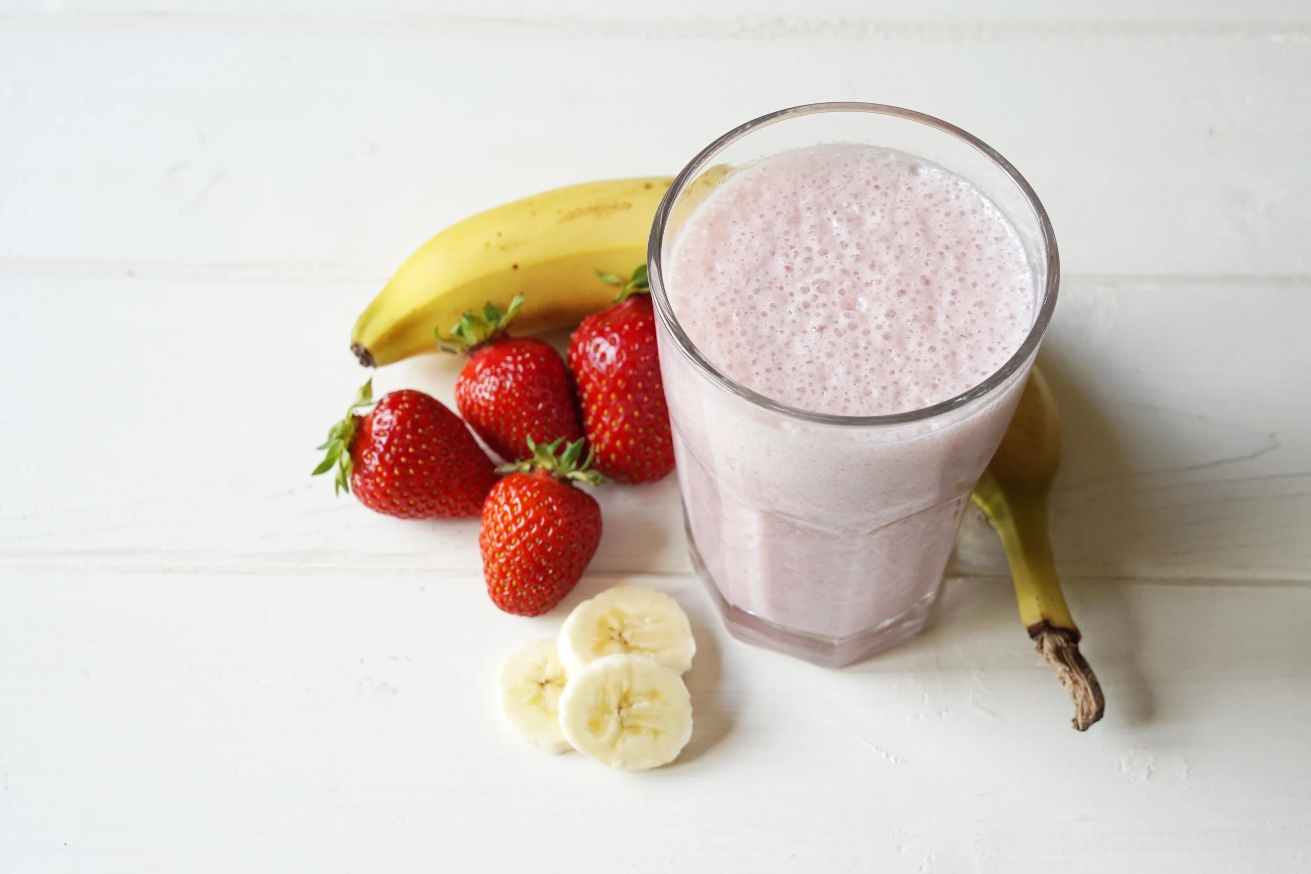 homemade strawberry and banana milkshake smoothie utc