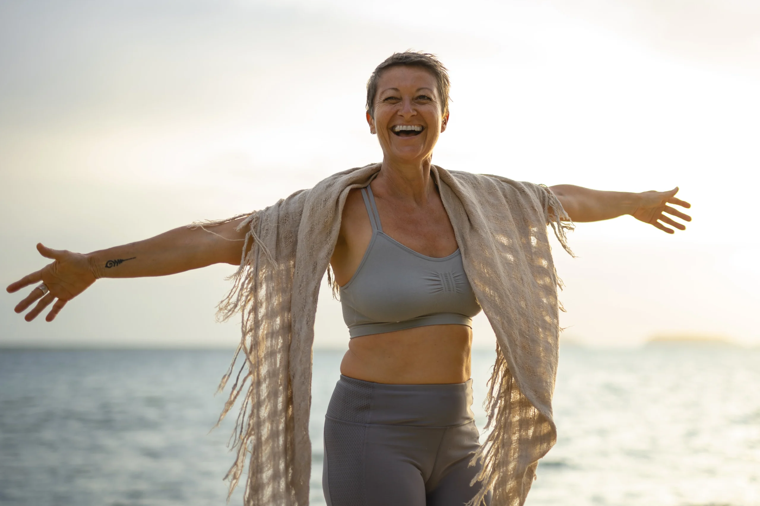 healthy older woman on the beach